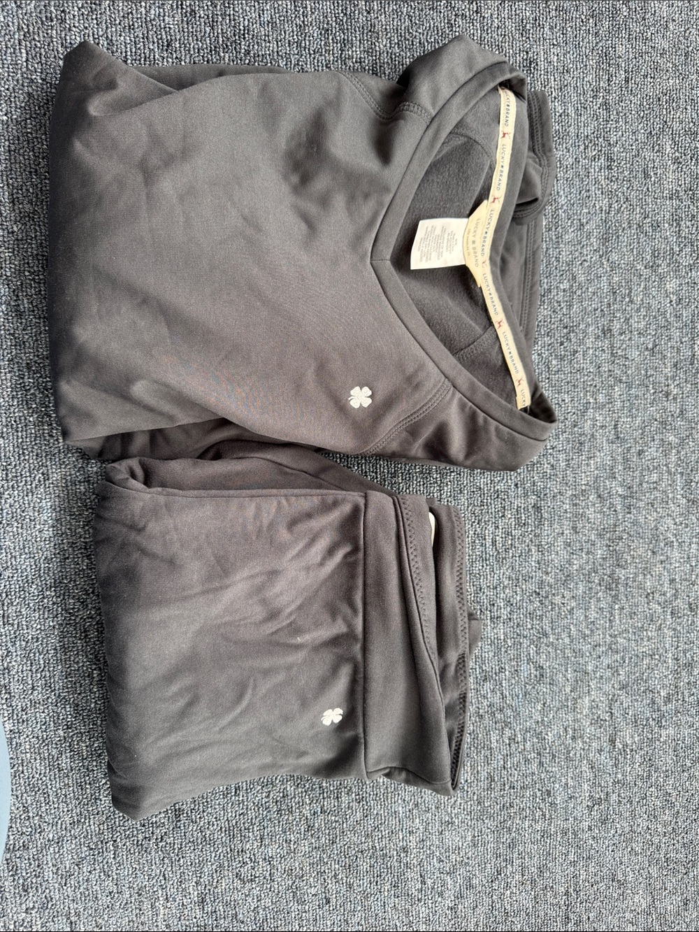 Lucky Brand Black Crewneck Top with Logo Trim